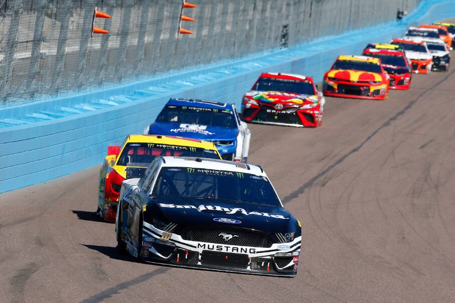 He was ahead of Stewart-Haas Racing's Aric Almirola (fourth) and Kevin Harvick (ninth). He was ahead of Stewart-Haas Racing's Aric Almirola (fourth) and Kevin Harvick (ninth).
